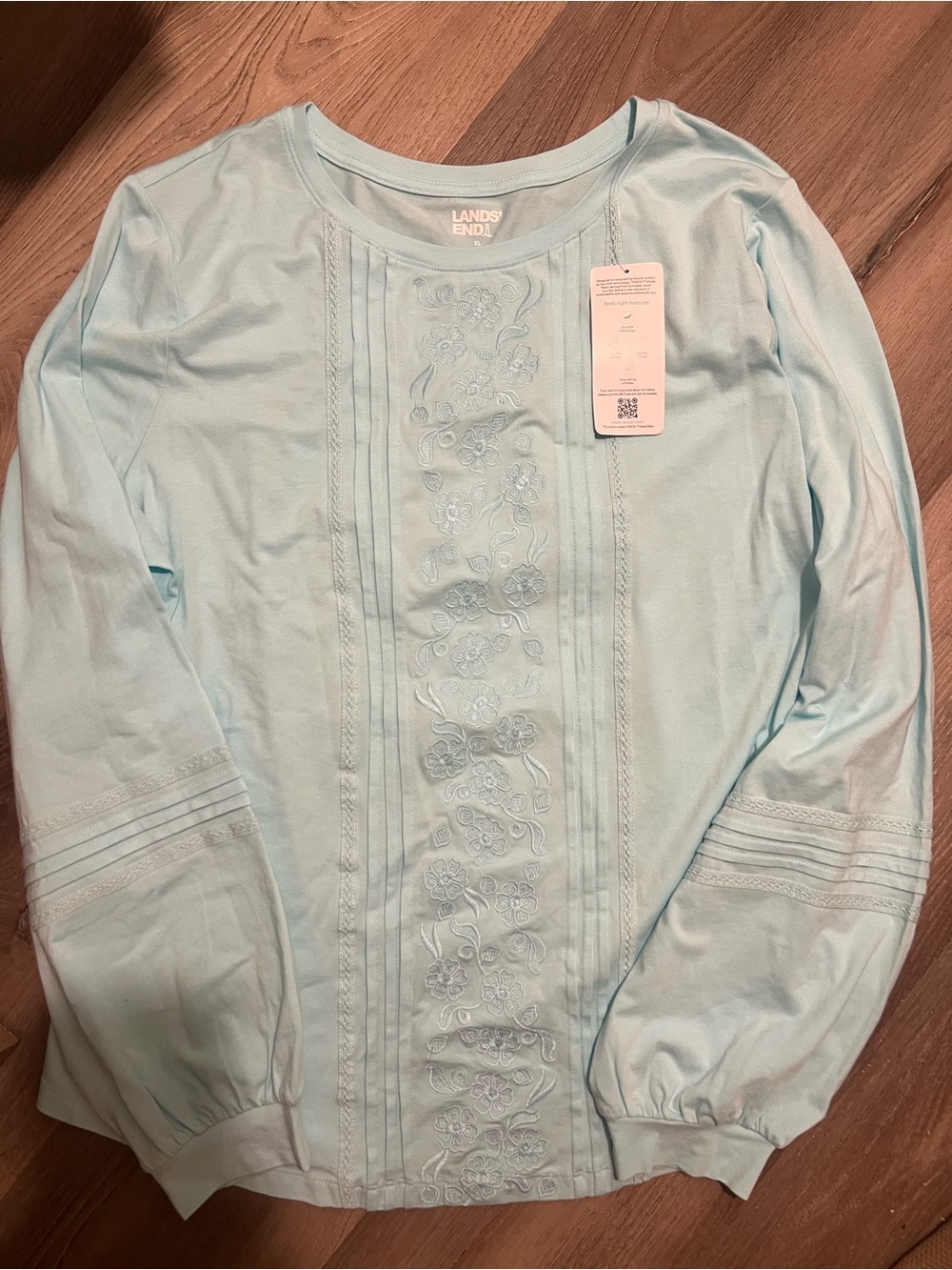 Lands' End Light Blue Embroidered Long Sleeve Tee